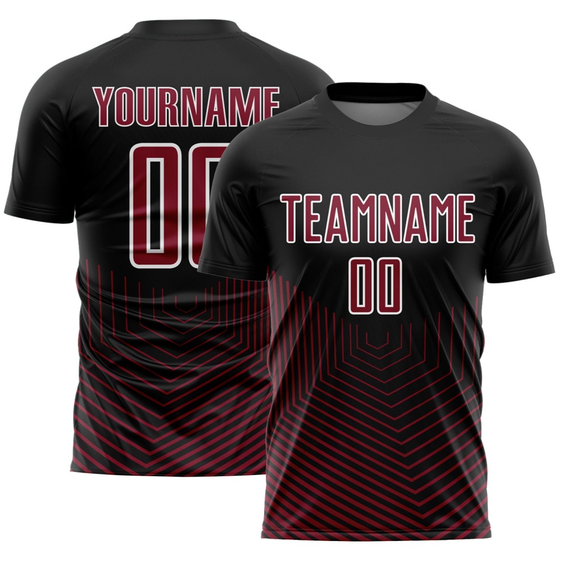 Custom-Black-Crimson-White-Geometric-Lines-Sublimation-Soccer-Uniform.jpg Custom Black Crimson-White Geometric Lines Sublimation Soccer Uniform Jersey - Image 1