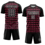 Custom Black Hot Pink-White Abstract Geometric Pattern Sublimation Soccer Uniform Jersey - Image 2