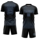 Custom Black Light Blue Geometric Lines Sublimation Soccer Uniform - Image 2