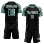 Custom Black Midnight Green-White Curved And Wavy Lines Sublimation Soccer Uniform Jersey - Image 2
