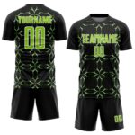 Custom Black Neon Green-White Damask Pattern Sublimation Soccer Unifor - Image 2