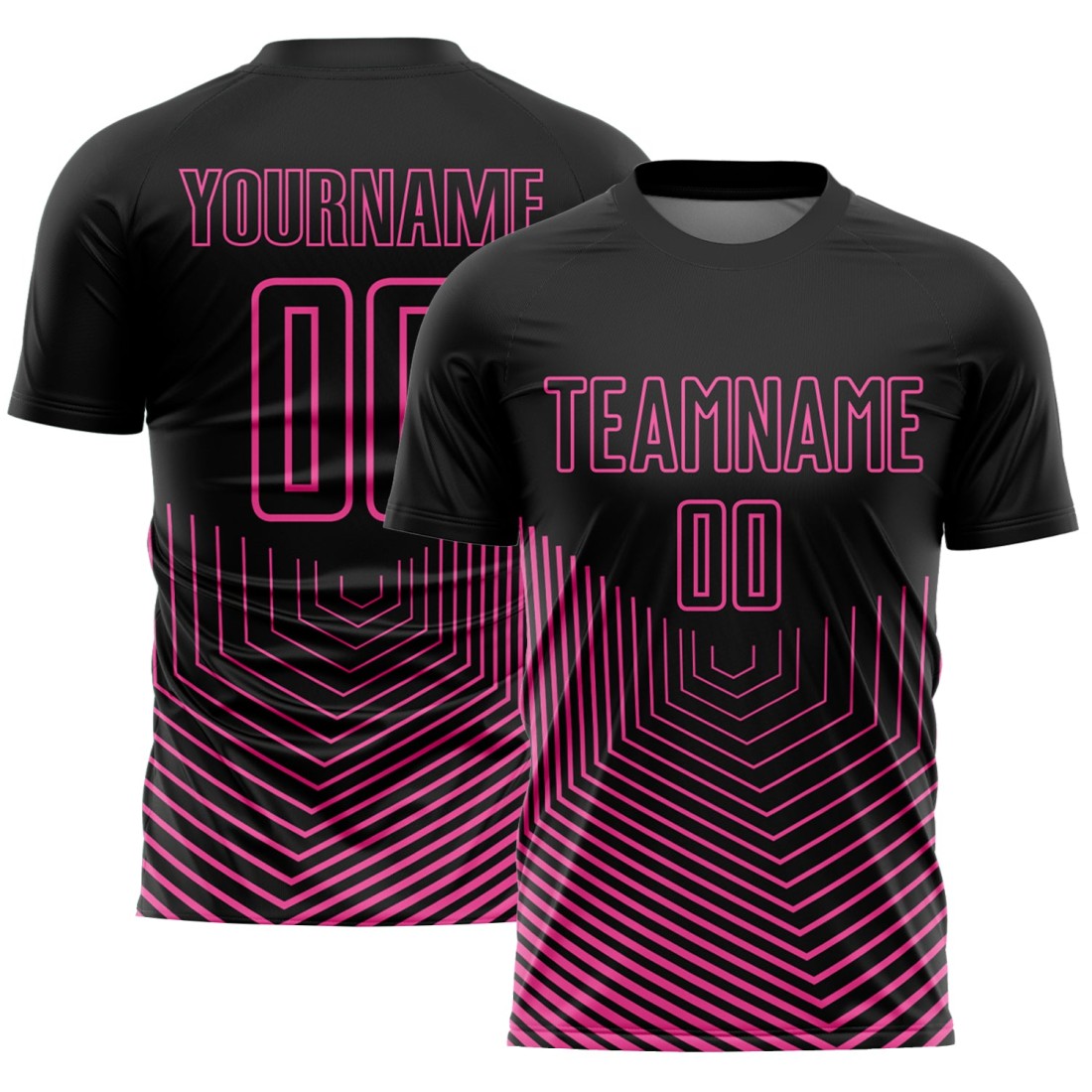 Custom-Black-Pink-Geometric-Lines-Sublimation-Soccer-Uniform-Jersey.jpg Custom Black Pink Geometric Lines Sublimation Soccer Uniform Jersey - Image 1