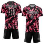 Custom Black Pink-White Abstract Geometric Pattern Sublimation Soccer Uniform Jersey - Image 2