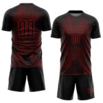 Custom Black Red Abstract Hexagon Sublimation Soccer Uniform Jersey - Image 2