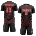 Custom Black Red-White Curve Lines Sublimation Soccer Uniform Jersey - Image 2