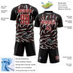 Custom Black Red-White Curved And Wavy Lines Sublimation Soccer Uniform Jersey - Image 5