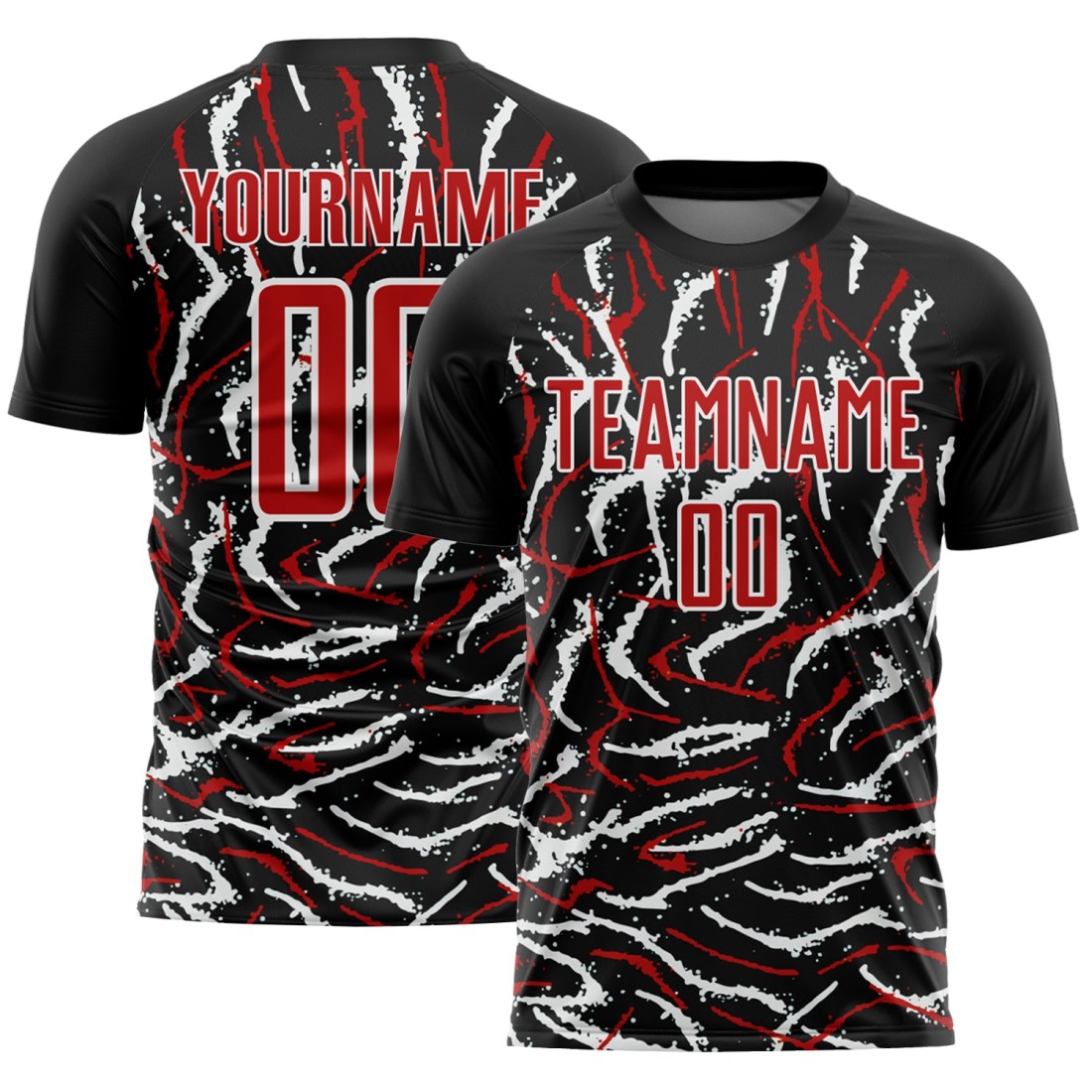 Custom-Black-Red-White-Curved-And-Wavy-Lines-Sublimation-Soccer-Unifor.jpg Custom Black Red-White Curved And Wavy Lines Sublimation Soccer Uniform Jersey - Image 1
