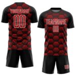 Custom Black Red-White Hexagons Pattern Sublimation Soccer Uniform Jersey - Image 2