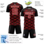 Custom Black Red-White Hexagons Pattern Sublimation Soccer Uniform Jersey - Image 5