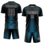 Custom Black Sky Blue-White Lines Sublimation Soccer Uniform Jersey - Image 2