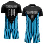 Custom Black Sky Blue-White Lines Sublimation Soccer Uniform Jersey - Image 2