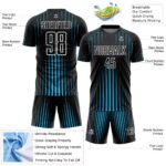 Custom Black Sky Blue-White Lines Sublimation Soccer Uniform Jersey - Image 5