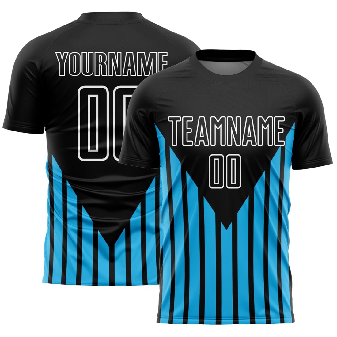 Custom-Black-Sky-Blue-White-Lines-Sublimation-Soccer-Uniform-Jersey.jpg Custom Black Sky Blue-White Lines Sublimation Soccer Uniform Jersey - Image 1