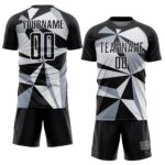 Custom Black White Geometric Pattern Sublimation Soccer Uniform Jersey - Image 2