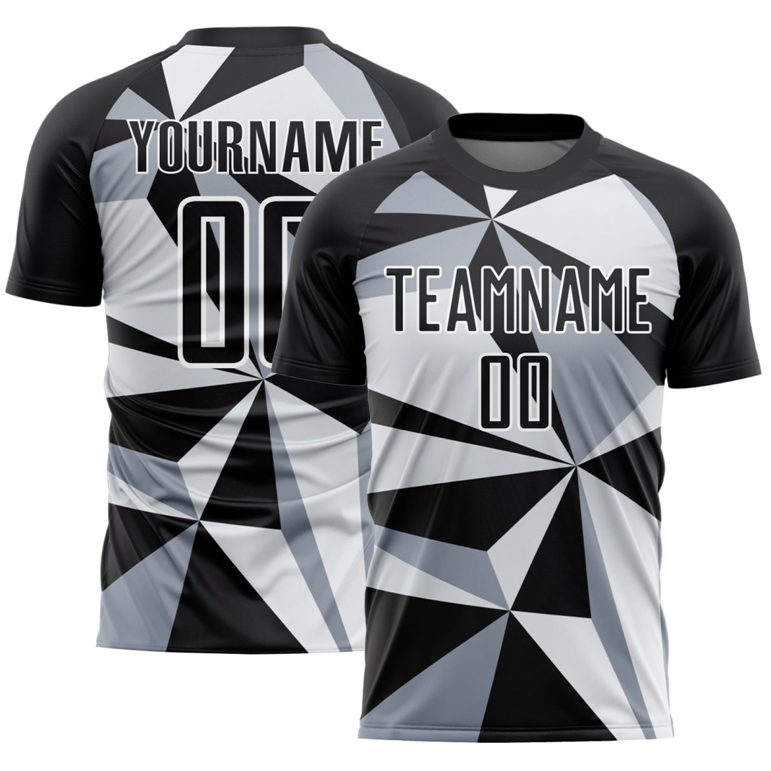 Custom-Black-White-Geometric-Pattern-Sublimation-Soccer-Uniform-Jersey.jpg Custom Black White Geometric Pattern Sublimation Soccer Uniform Jersey - Image 1