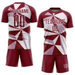 Custom Crimson White Geometric Pattern Sublimation Soccer Uniform Jersey - Image 2