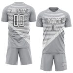 Custom Gray White-Black Stripes Sublimation Soccer Uniform Jersey - Image 2