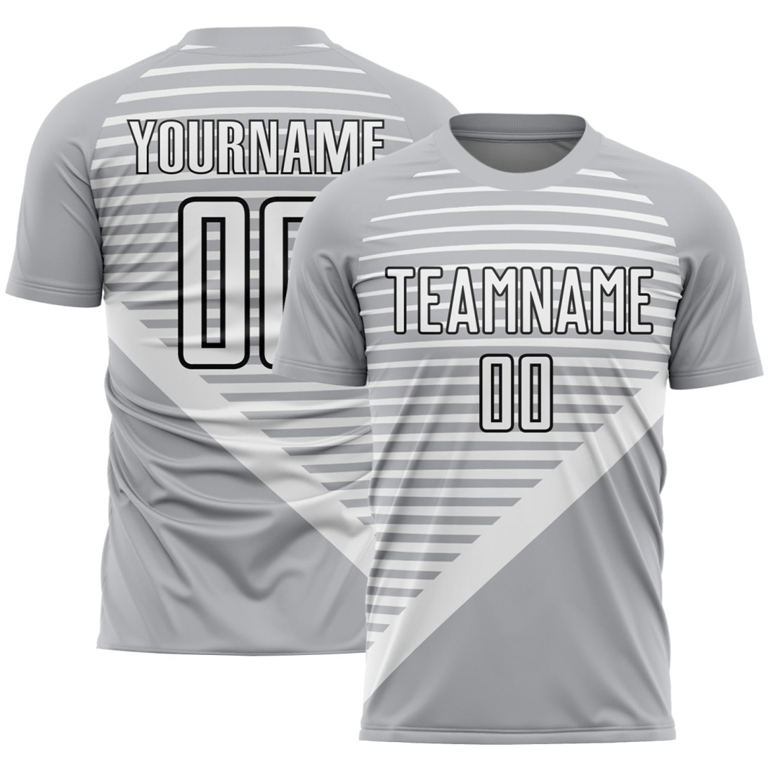 Custom-Gray-White-Black-Stripes-Sublimation-Soccer-Uniform-Jersey.jpg Custom Gray White-Black Stripes Sublimation Soccer Uniform Jersey - Image 1