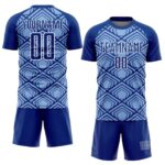 Custom Light Blue Royal-White Geometric Pattern Sublimation Soccer Uniform Jersey - Image 2