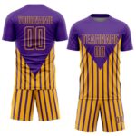 Custom Purple Gold Lines Sublimation Soccer Uniform Jersey - Image 2