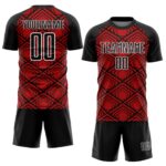 Custom Red Black-White Geometric Pattern Sublimation Soccer Uniform Jersey - Image 2