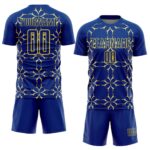 Custom Royal Yellow Damask Pattern Sublimation Soccer Uniform Jersey - Image 2
