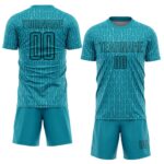 Custom Teal Black Geometric Pattern Sublimation Soccer Uniform Jersey - Image 2