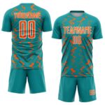 Custom Teal Orange-White Abstract Lines Sublimation Soccer Uniform Jersey - Image 2
